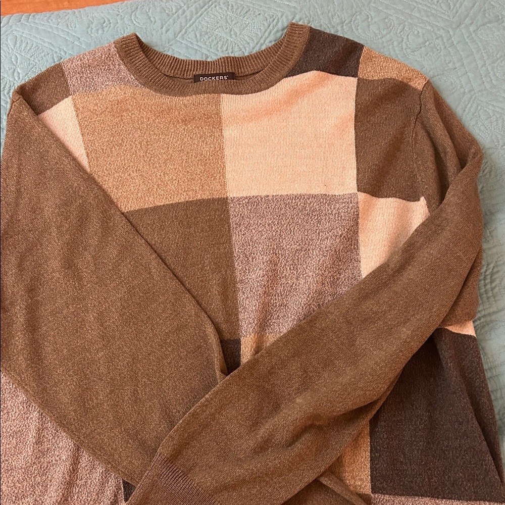 Dockers Men's Brown & Tan Patchwork Crewneck Sweater Xl Tall